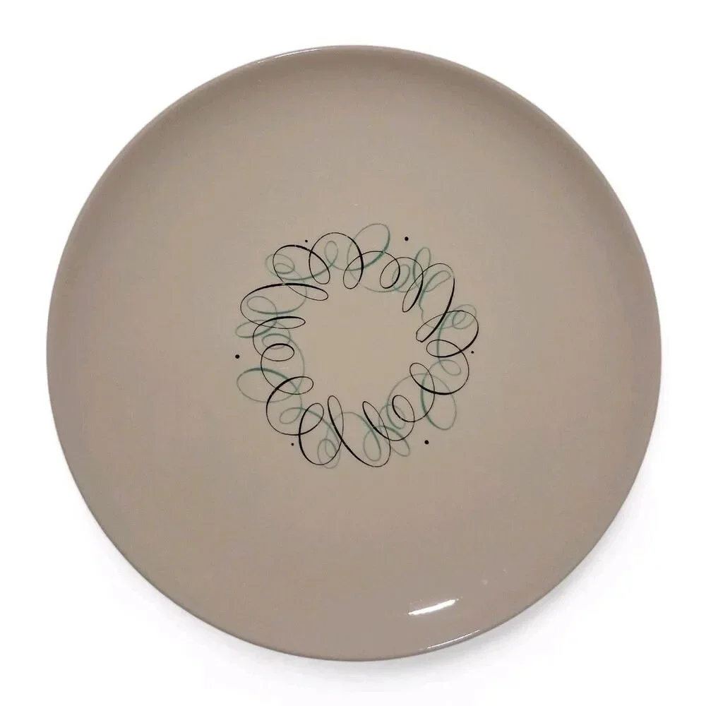 Vintage MCM Dinnerware Platter Teal/Black Swirl Stoneware Speckled 13